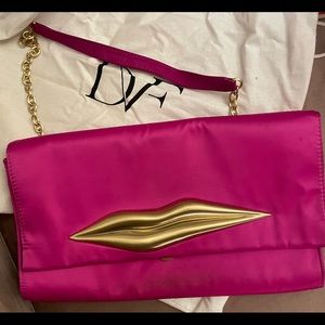 Diane Von Furstenberg pink satin lips clutch